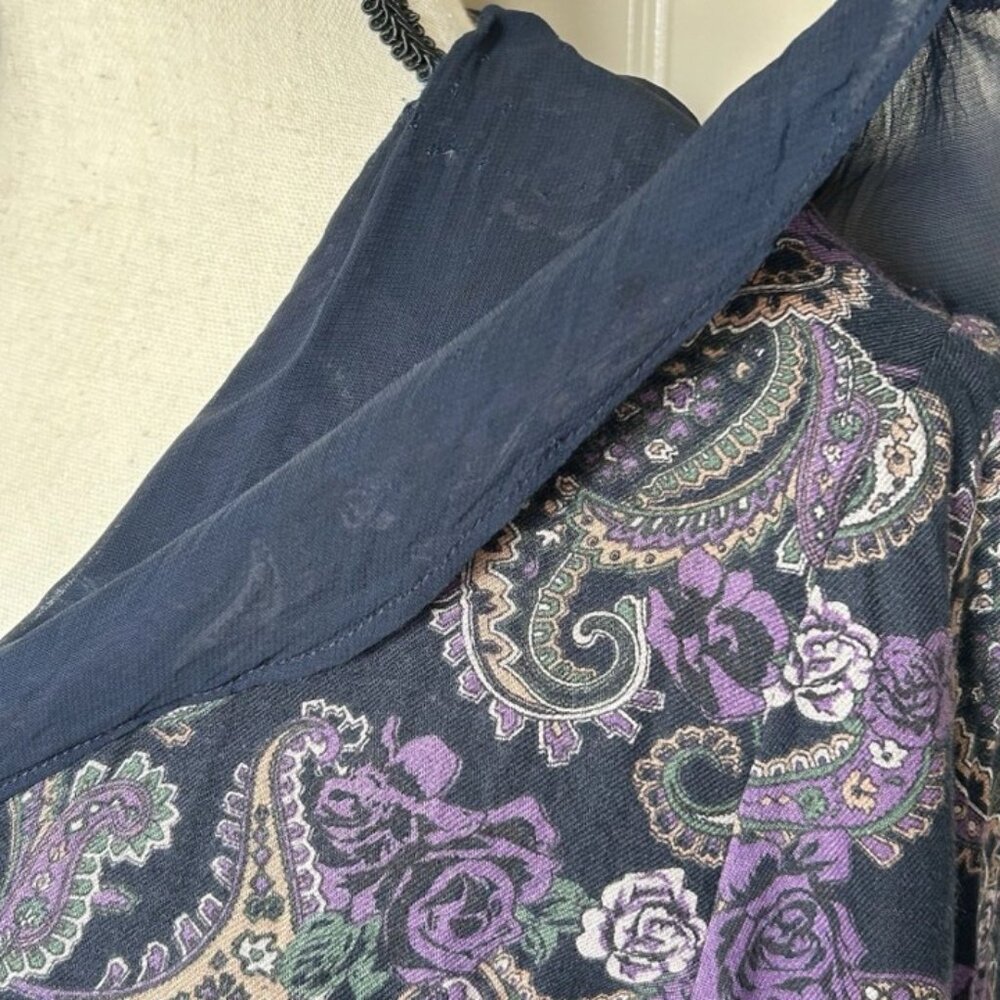 Vtg Laura Ashley Midi Blue Purple Paisley Basque Dress Modest Cottagecore US 8 - Picture 6 of 16